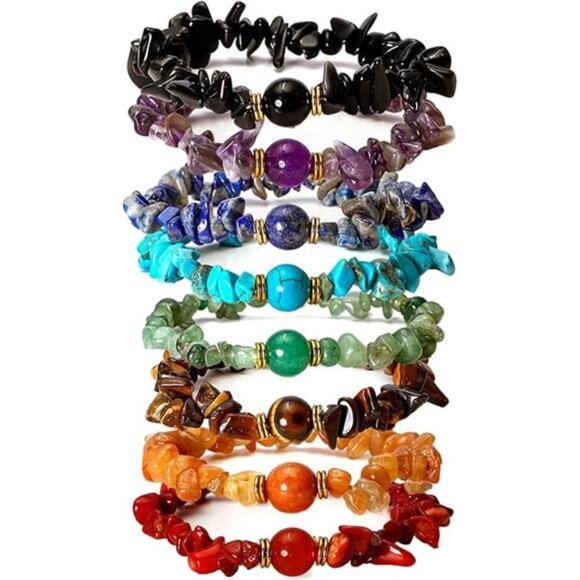7Chakra Chip Stone Bracelets for Women Natural Crystal Healing Reiki - Picture 8 of 8